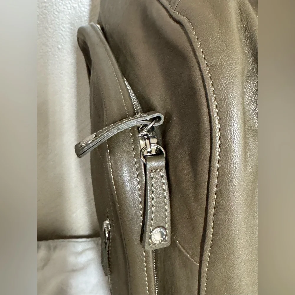 Longchamp Army Green Leather Backpack